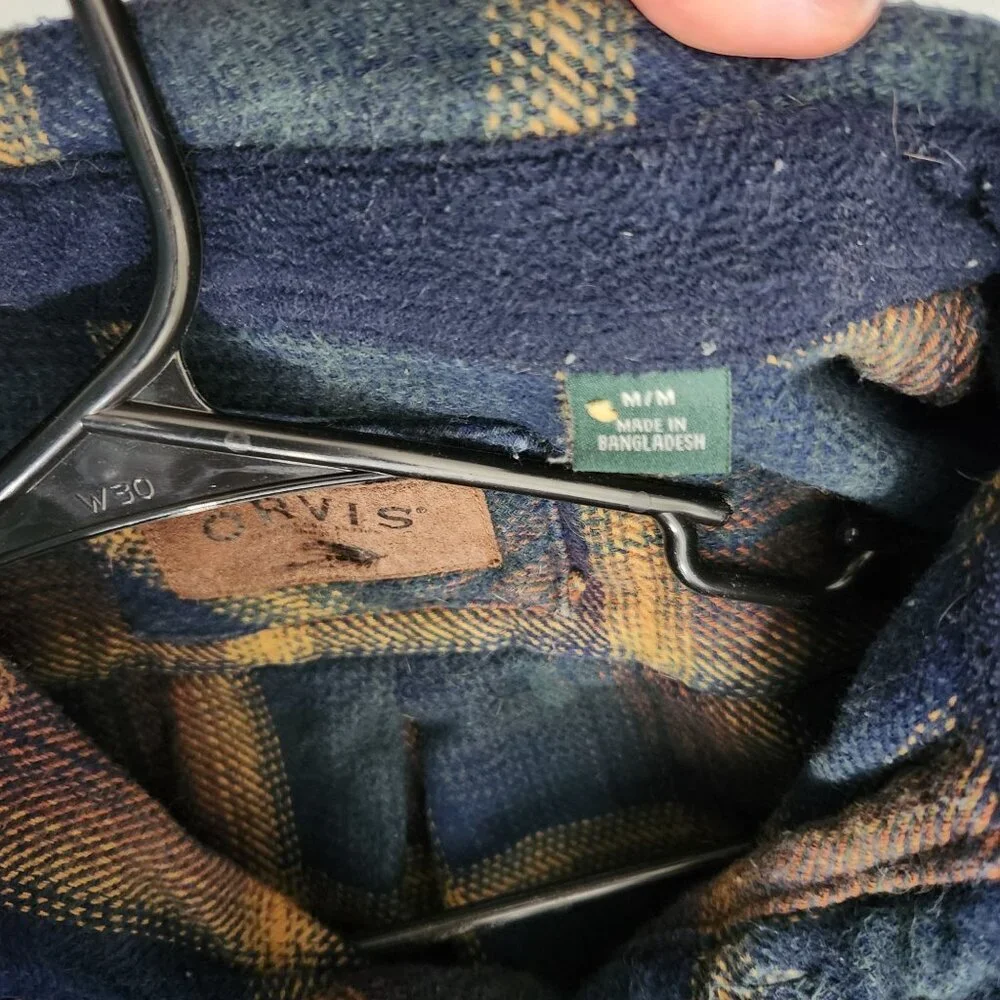 Orvis Shirt Shacket Medium Blue Yellow Plaid Chore Cottage Western Flannel Heavy